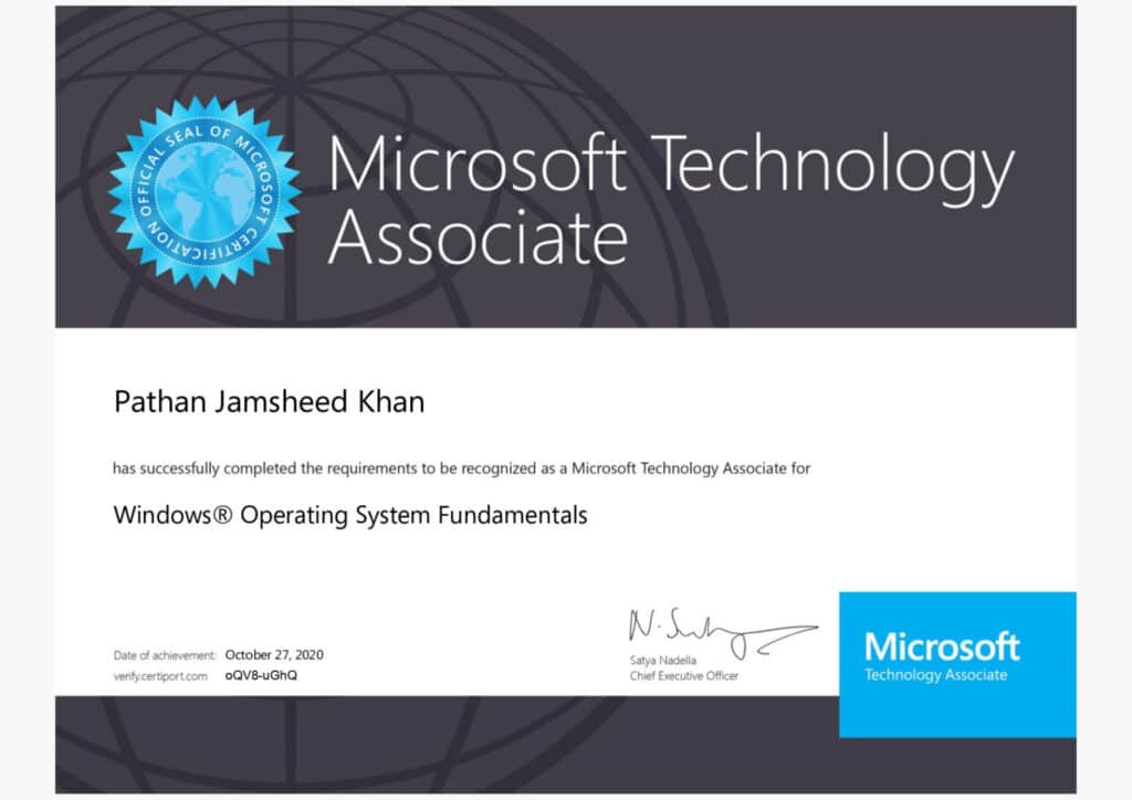 Microsoft Technology Associate certificate